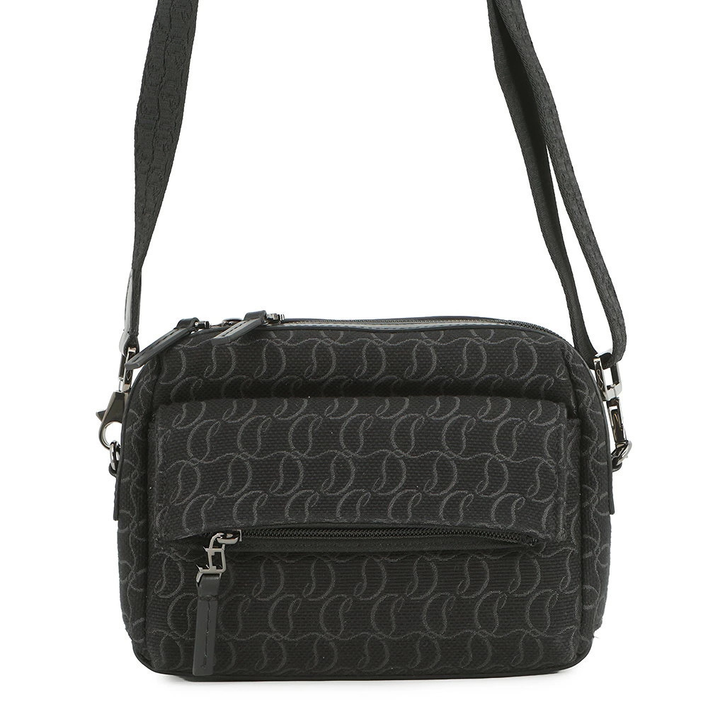 Christian Louboutin Shoulder Bag Zip N Flap Canvas Black